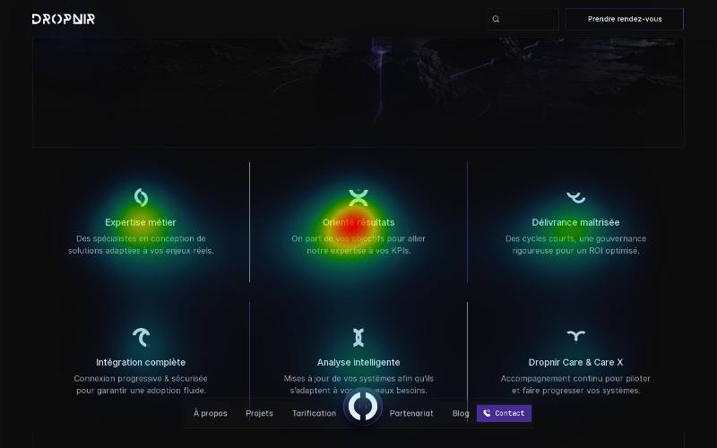 Real heatmap section sitting almost entirely cold — a dead zone in the middle of the page