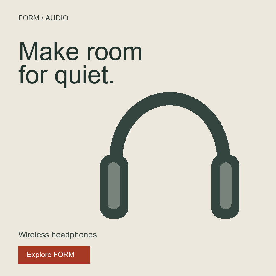 Fictional FORM headphone advertisement
